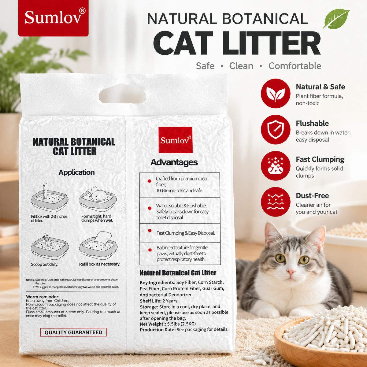 Sumlov Premium Tofu Cat Litter – 6 Bags/Box